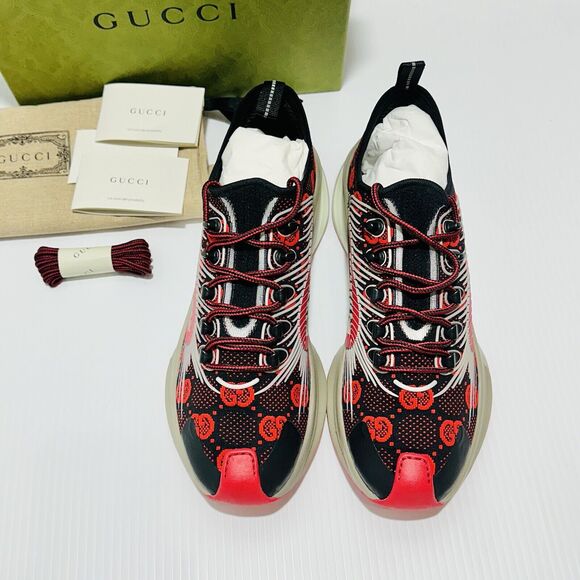 Gucci Run Knit Sneaker Size 8.5/ US 9 Black Red GG Interlocking NIB $920 - Picture 5 of 15